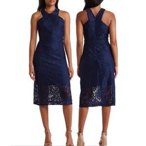 SAM EDELMAN Embroidered Lace Midi Dress in Navy Blue Size 4